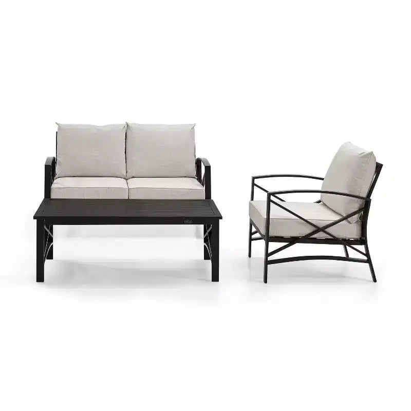 Ensemble de mobilier d'extérieur 3 pièces en acier Kaplan Crosley avec causeuse, fauteuil et table basse