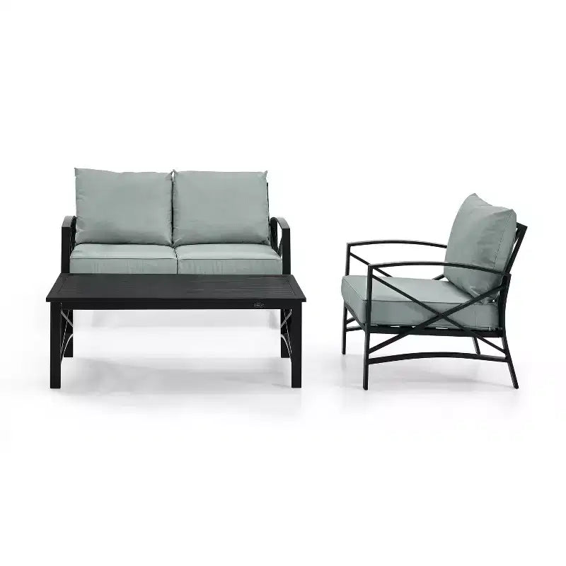 Ensemble de mobilier d'extérieur 3 pièces en acier Kaplan Crosley avec causeuse, fauteuil et table basse