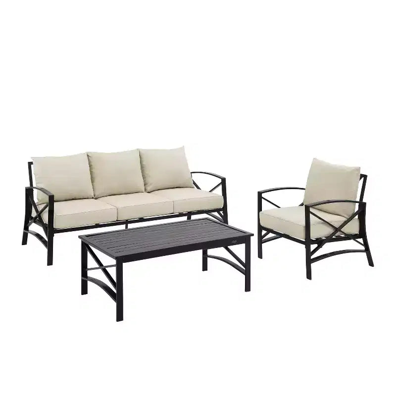 Ensemble de canapé de patio extérieur Crosley Kaplan 3 pièces avec canapé, fauteuil et table basse
