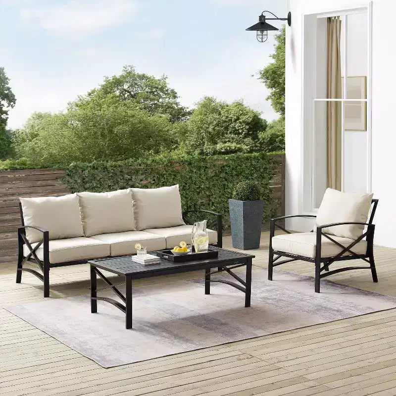 Ensemble de canapé de patio extérieur Crosley Kaplan 3 pièces avec canapé, fauteuil et table basse