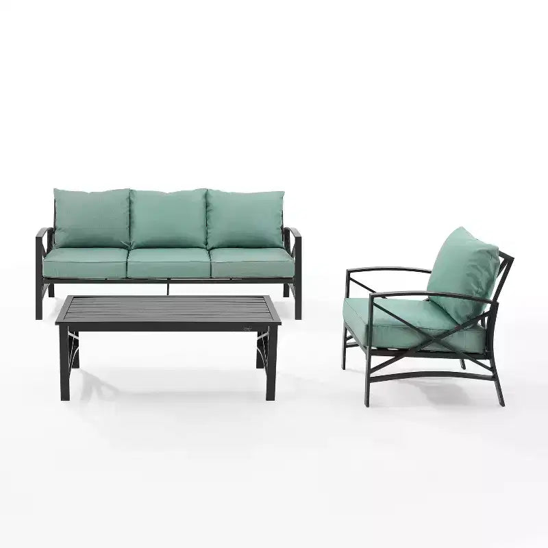Ensemble de canapé de patio extérieur Crosley Kaplan 3 pièces avec canapé, fauteuil et table basse
