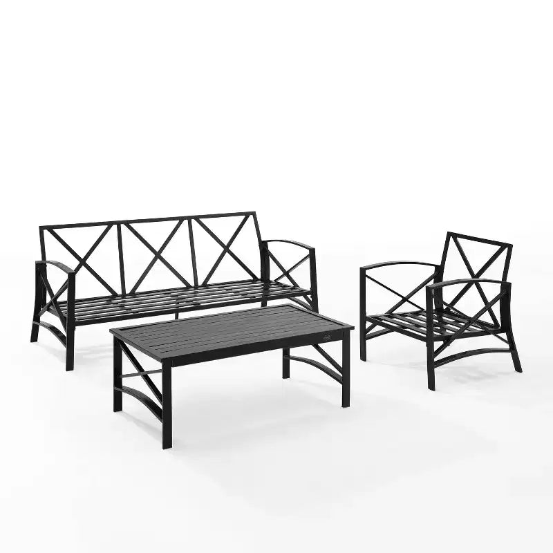 Ensemble de canapé de patio extérieur Crosley Kaplan 3 pièces avec canapé, fauteuil et table basse