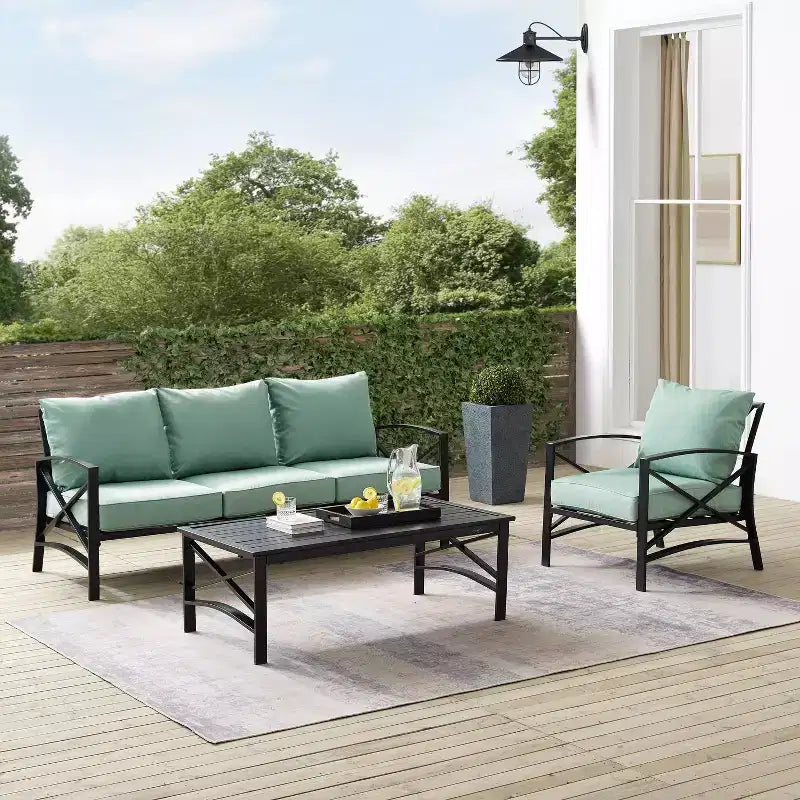 Ensemble de canapé de patio extérieur Crosley Kaplan 3 pièces avec canapé, fauteuil et table basse