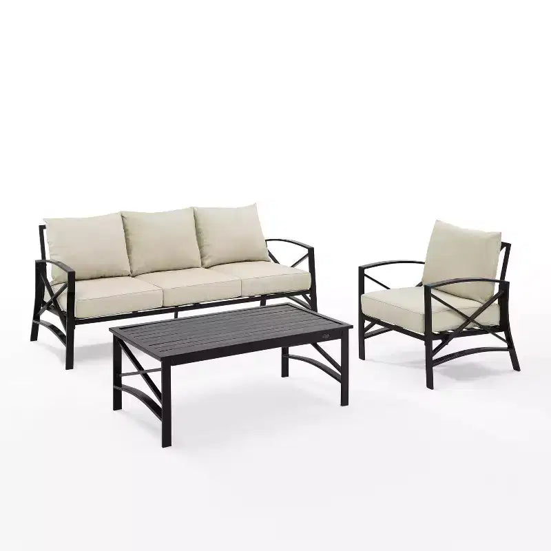 Ensemble de canapé de patio extérieur Crosley Kaplan 3 pièces avec canapé, fauteuil et table basse