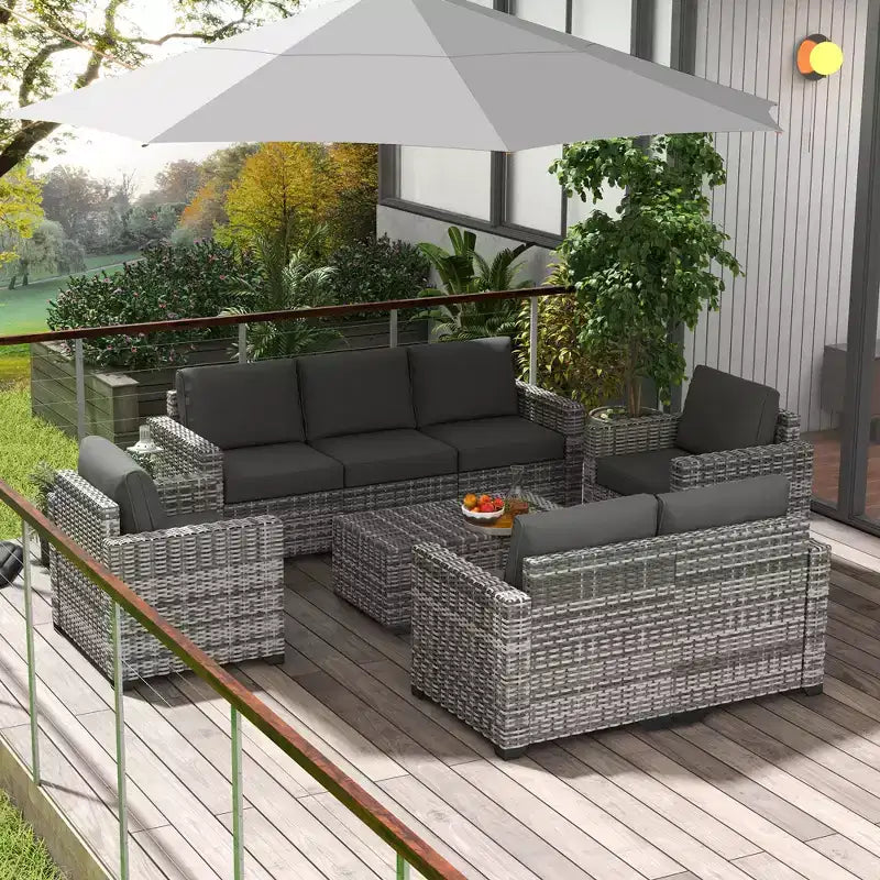 Ensemble de meubles de patio Outsunny rembourrés, table basse avec fonction de rangement