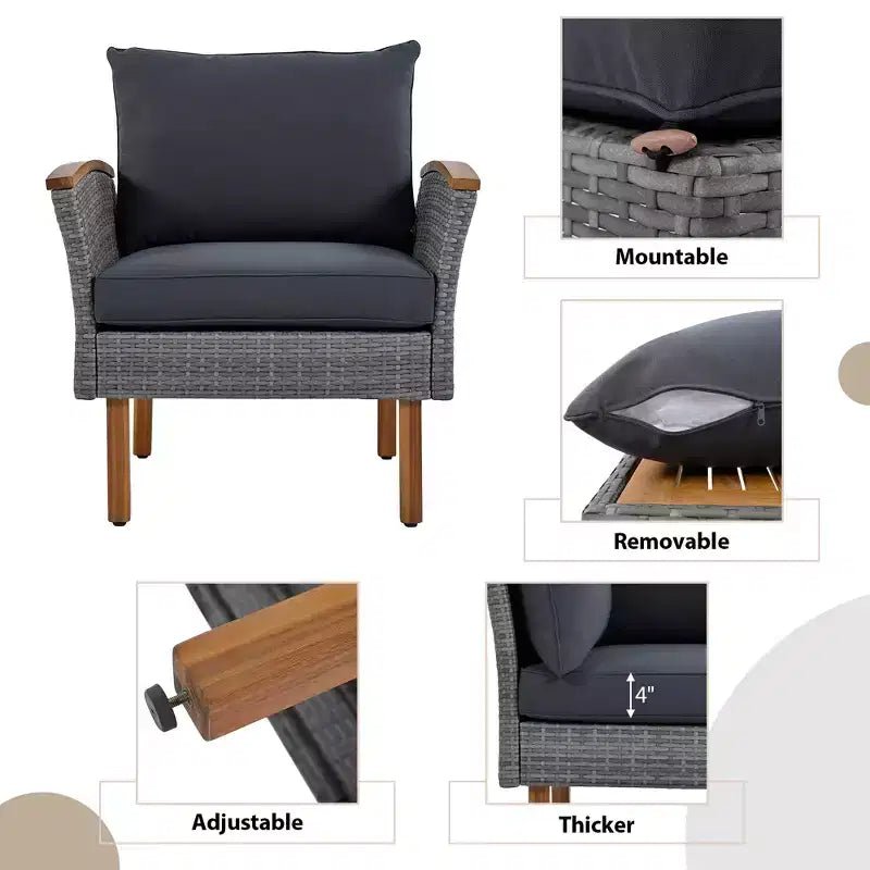 Ensemble de conversation extérieur en rotin 9 pièces, salon de jardin avec table basse et coussin lavable, gris-ModernLuxe