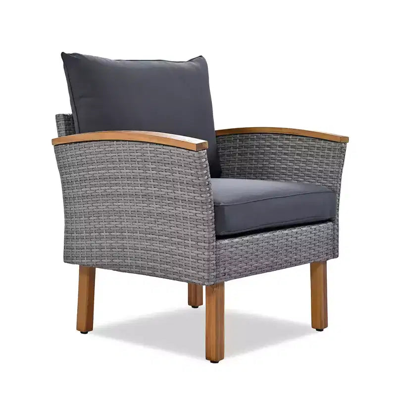 Ensemble de conversation extérieur en rotin 9 pièces, salon de jardin avec table basse et coussin lavable, gris-ModernLuxe