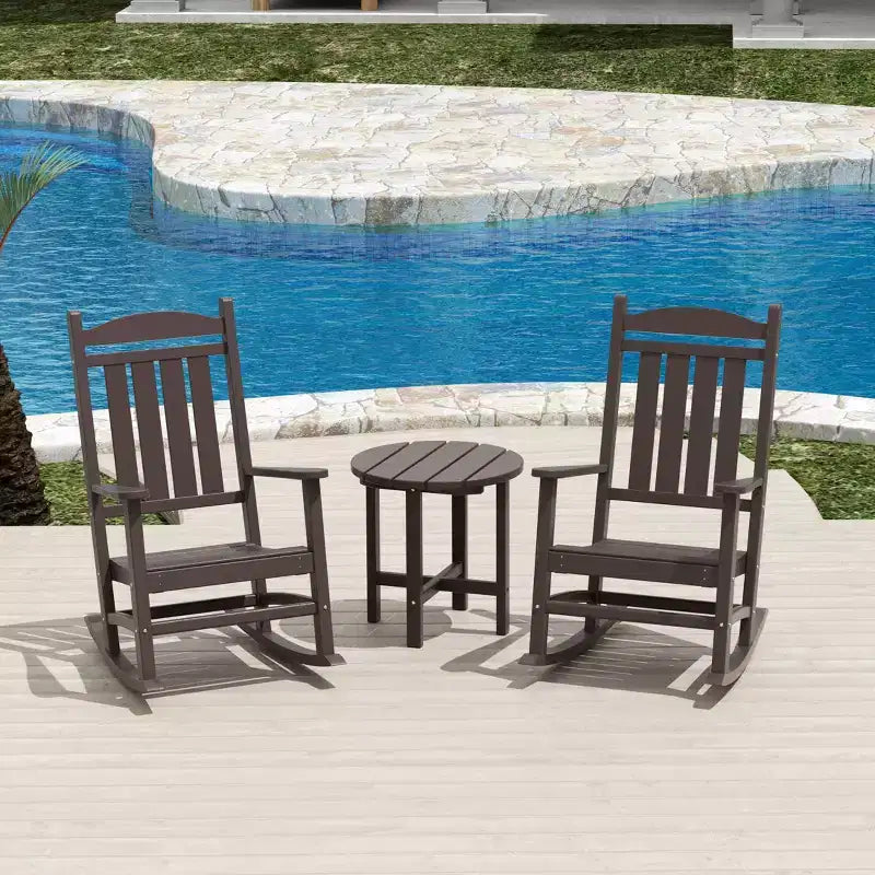 Ensemble de 3 chaises à bascule de véranda avec table d'appoint ronde WestinTrends