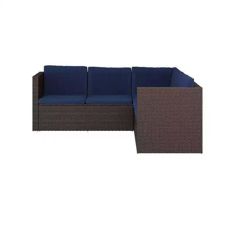 Merrick Lane Canapé d'angle en rotin synthétique tout temps avec table basse et coussins inclus