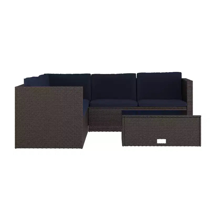 Merrick Lane Canapé d'angle en rotin synthétique tout temps avec table basse et coussins inclus