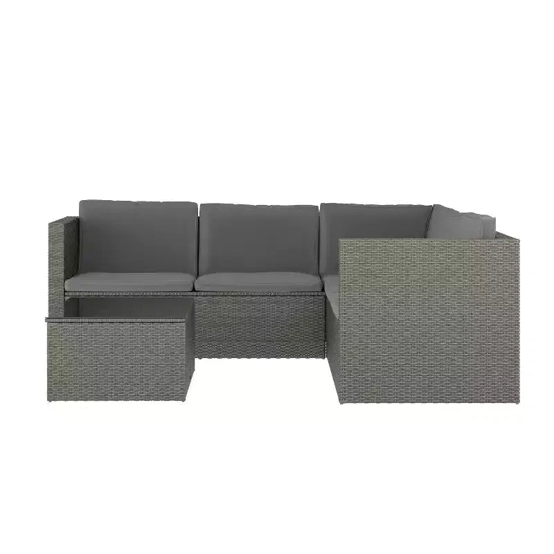 Merrick Lane Canapé d'angle en rotin synthétique tout temps avec table basse et coussins inclus