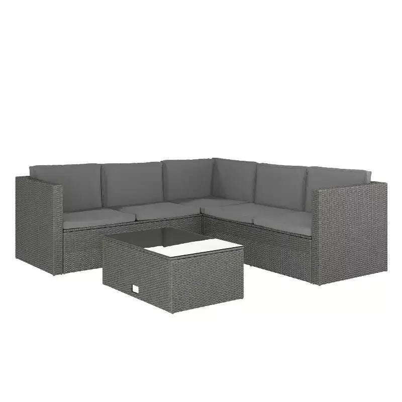 Merrick Lane Canapé d'angle en rotin synthétique tout temps avec table basse et coussins inclus