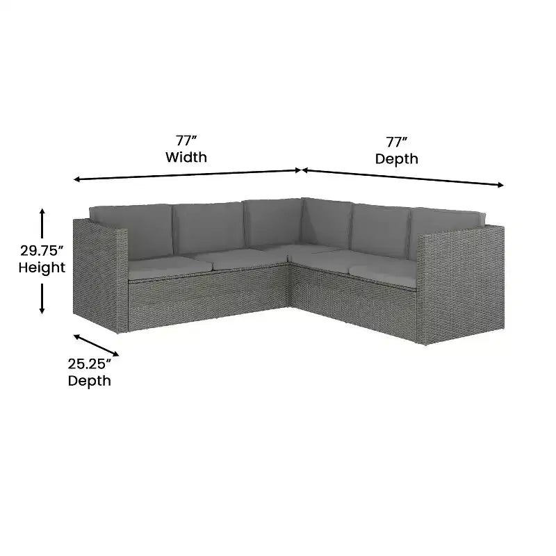 Merrick Lane Canapé d'angle en rotin synthétique tout temps avec table basse et coussins inclus