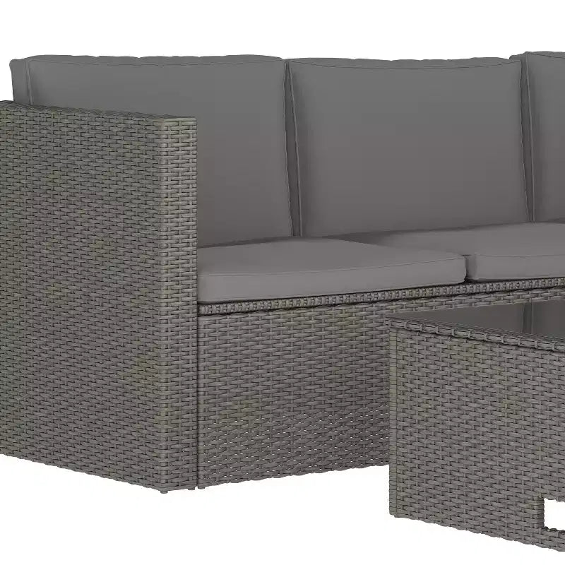 Merrick Lane Canapé d'angle en rotin synthétique tout temps avec table basse et coussins inclus