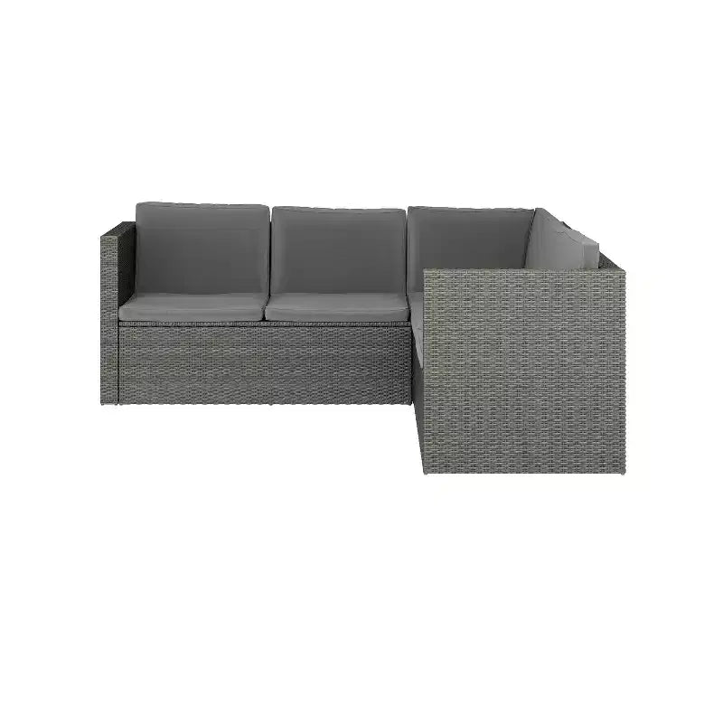 Merrick Lane Canapé d'angle en rotin synthétique tout temps avec table basse et coussins inclus