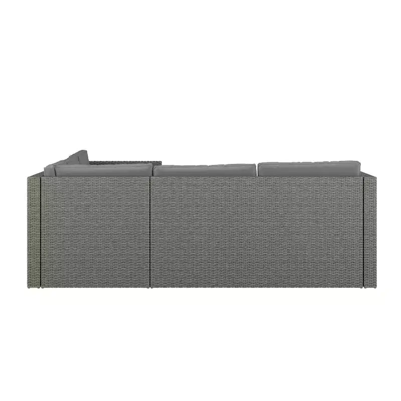 Merrick Lane Canapé d'angle en rotin synthétique tout temps avec table basse et coussins inclus