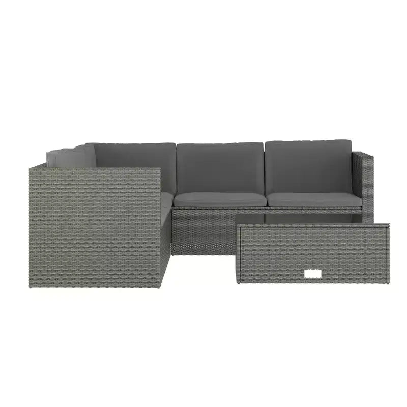 Merrick Lane Canapé d'angle en rotin synthétique tout temps avec table basse et coussins inclus