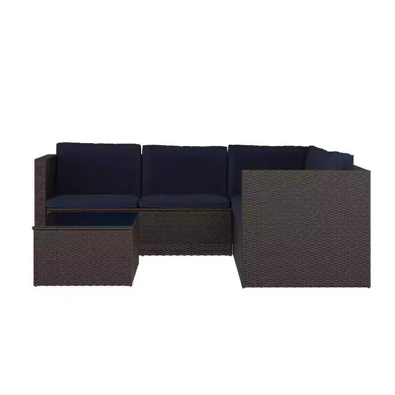 Merrick Lane Canapé d'angle en rotin synthétique tout temps avec table basse et coussins inclus