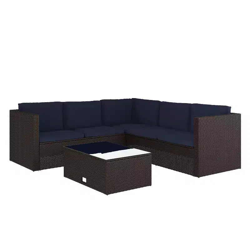 Merrick Lane Canapé d'angle en rotin synthétique tout temps avec table basse et coussins inclus