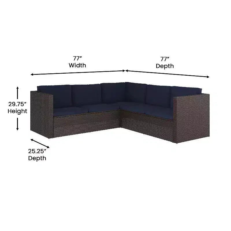 Merrick Lane Canapé d'angle en rotin synthétique tout temps avec table basse et coussins inclus