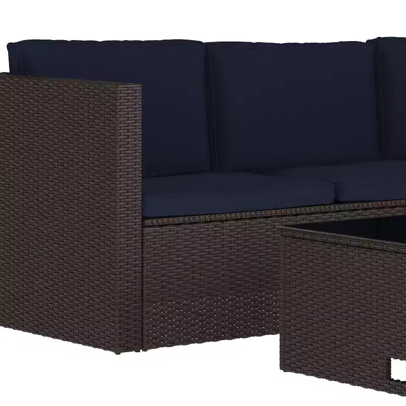 Merrick Lane Canapé d'angle en rotin synthétique tout temps avec table basse et coussins inclus