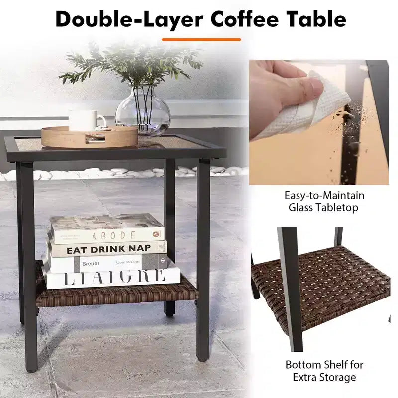 Costway Ensemble de 3 Pièces de Fauteuils Pivotants de Patio avec Table Basse à 2 Niveaux et Coussins de Dossier Confortables
