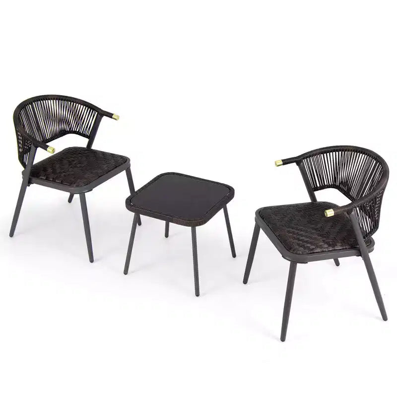 Costway Ensemble de Meubles de Jardin en Rotin 3 Pièces avec Plateau de Table en Verre Trempé et Sièges en Osier