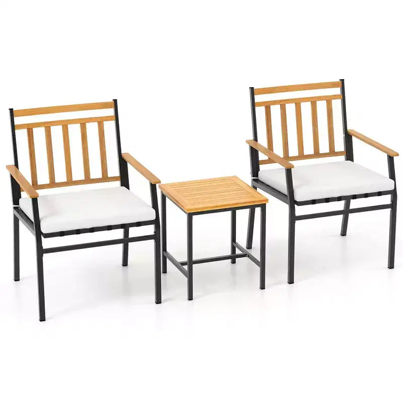 Costway Ensemble de Meubles d'extérieur 3 pièces avec Table Basse Cadre en Métal Robuste pour Balcon