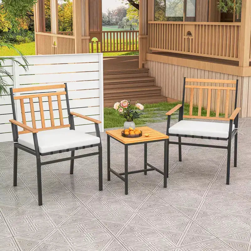Costway Ensemble de Meubles d'extérieur 3 pièces avec Table Basse Cadre en Métal Robuste pour Balcon