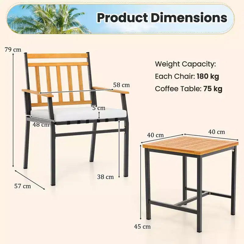 Costway Ensemble de Meubles d'extérieur 3 pièces avec Table Basse Cadre en Métal Robuste pour Balcon