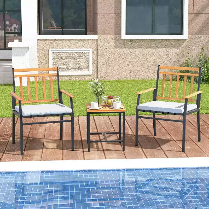 Costway Ensemble de Meubles d'extérieur 3 pièces avec Table Basse Cadre en Métal Robuste pour Balcon