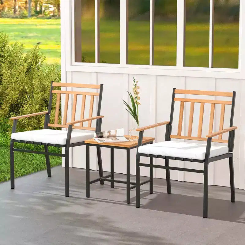 Costway Ensemble de Meubles d'extérieur 3 pièces avec Table Basse Cadre en Métal Robuste pour Balcon
