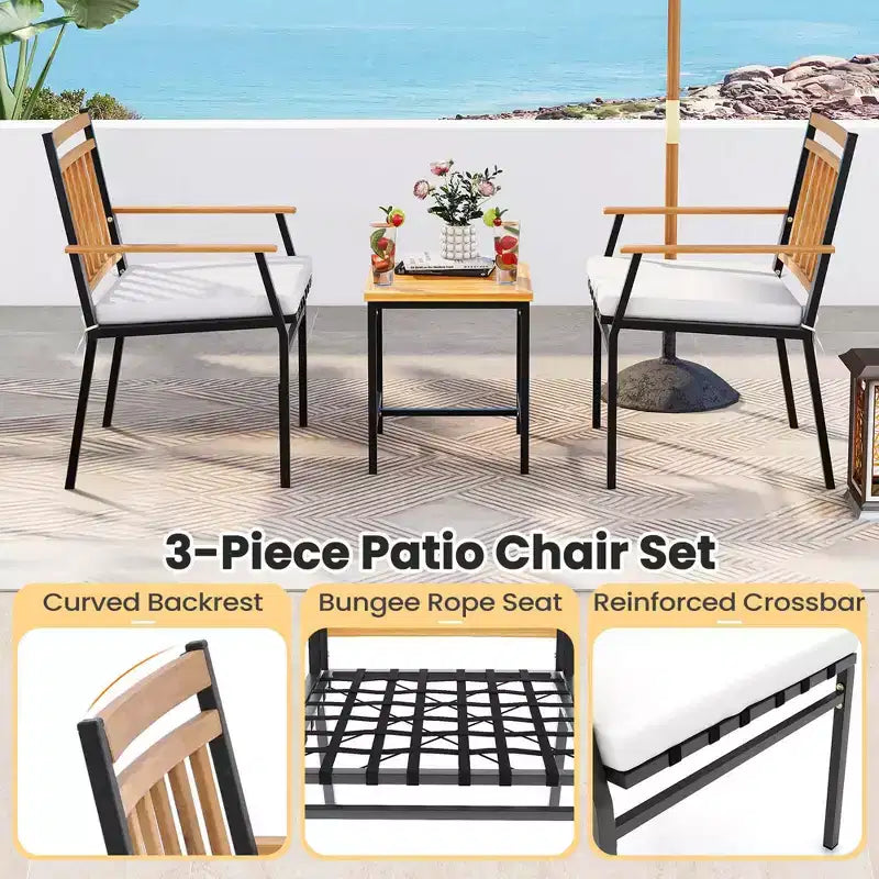 Costway Ensemble de Meubles d'extérieur 3 pièces avec Table Basse Cadre en Métal Robuste pour Balcon