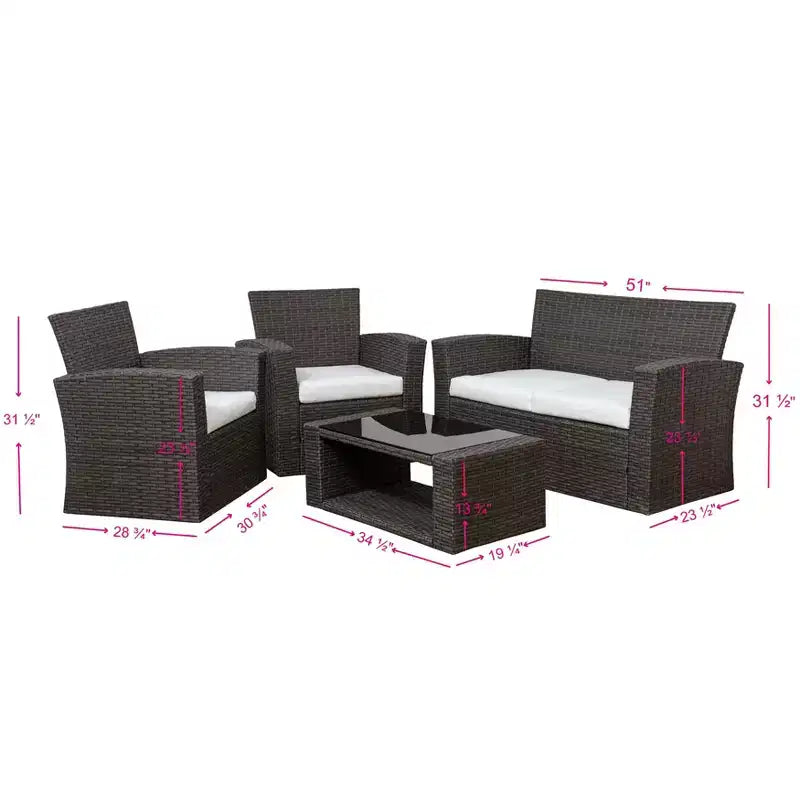 Ensemble de canapé de conversation en rotin tressé d'extérieur 4 pièces avec table basse WestinTrends