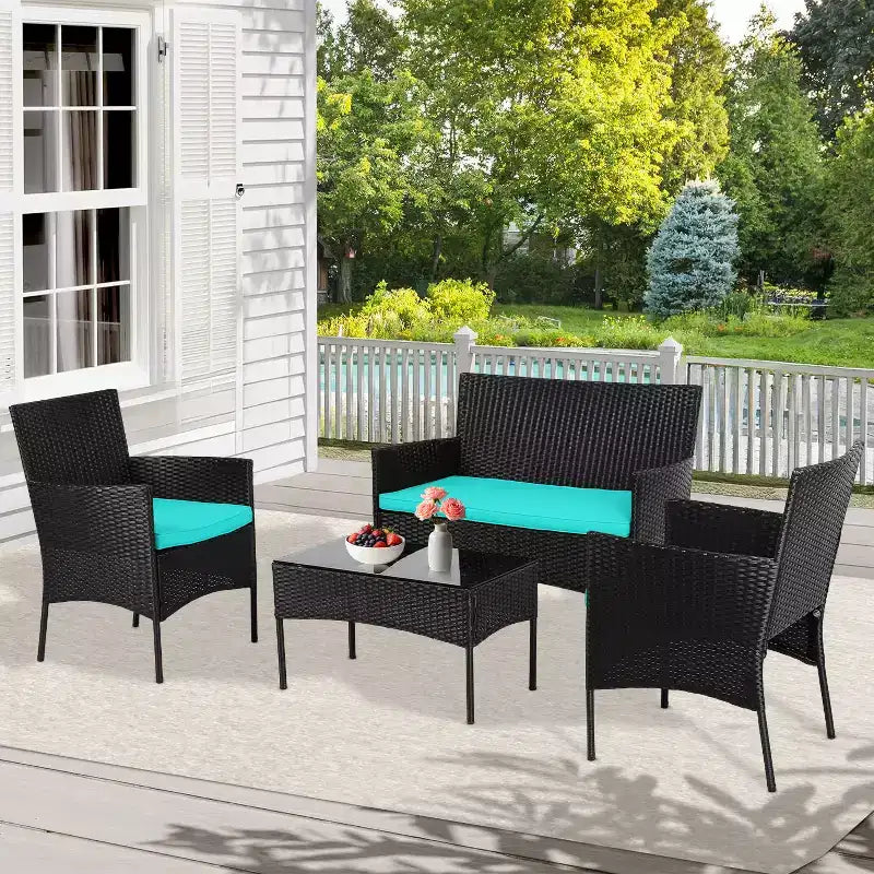 Ensemble de conversation 4 pièces FDW, résistant à l'eau, en osier pour patio, au bord de la piscine