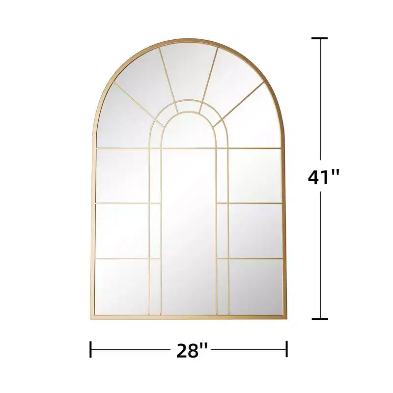 Dovelina 41W x 28W Arched Window Pane Mirror Decorative Wall Mirror with Metal Frame for Living Room Entryway Bedroom Black/Gold