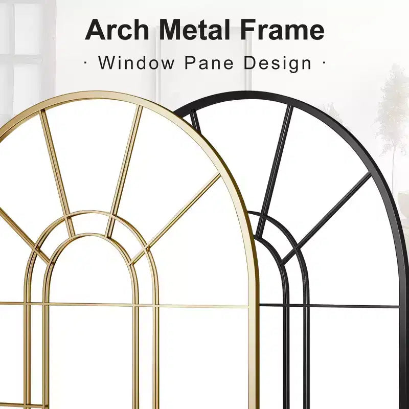 Dovelina 41W x 28W Arched Window Pane Mirror Decorative Wall Mirror with Metal Frame for Living Room Entryway Bedroom Black/Gold