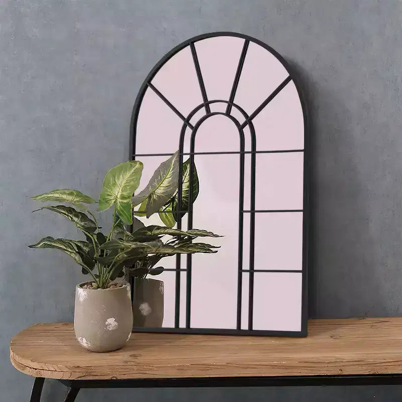 Dovelina 41W x 28W Arched Window Pane Mirror Decorative Wall Mirror with Metal Frame for Living Room Entryway Bedroom Black/Gold