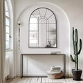 Dovelina 41W x 28W Arched Window Pane Mirror Decorative Wall Mirror with Metal Frame for Living Room Entryway Bedroom Black/Gold