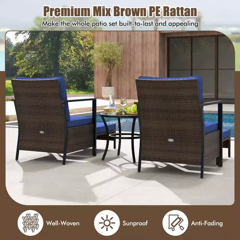 Ensemble de meubles d'extérieur Costway 5 pièces chaises et poufs en rotin avec table basse en verre blanc cassé/noir/bleu marine/gris