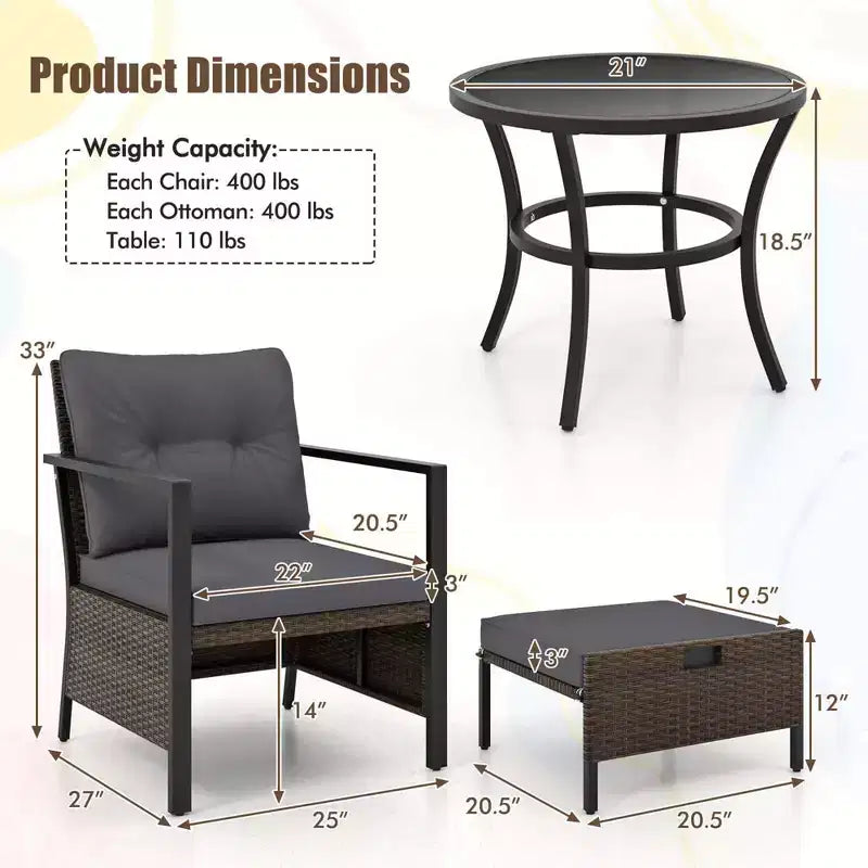 Ensemble de meubles d'extérieur Costway 5 pièces chaises et poufs en rotin avec table basse en verre blanc cassé/noir/bleu marine/gris