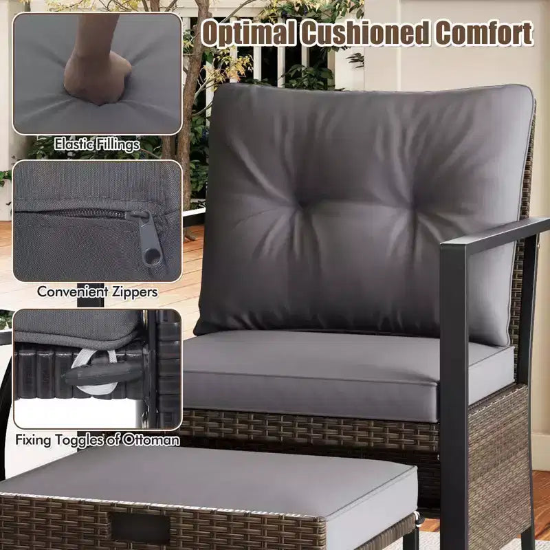 Ensemble de meubles d'extérieur Costway 5 pièces chaises et poufs en rotin avec table basse en verre blanc cassé/noir/bleu marine/gris