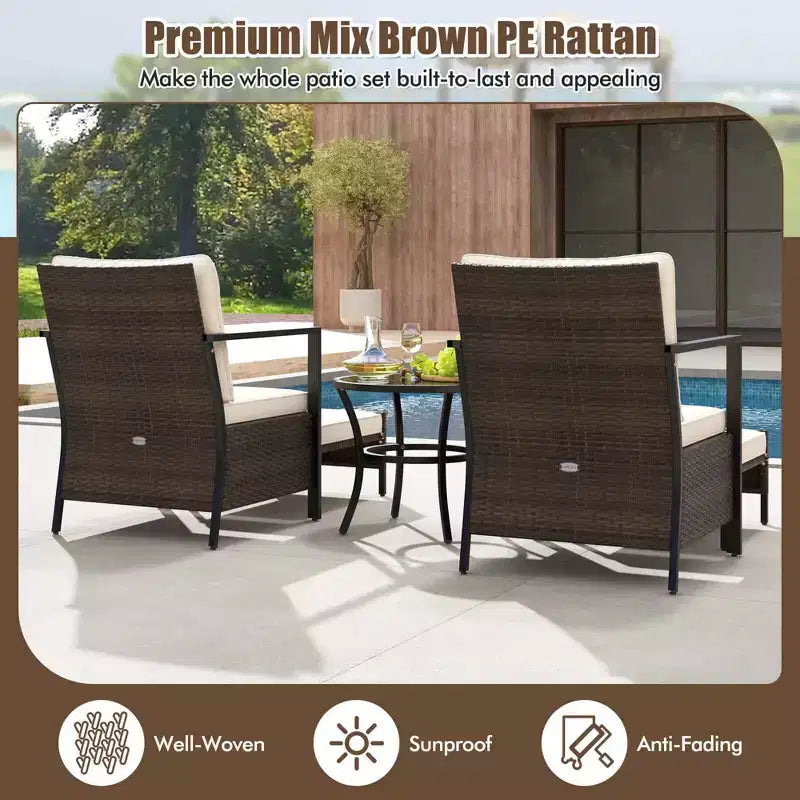 Ensemble de meubles d'extérieur Costway 5 pièces chaises et poufs en rotin avec table basse en verre blanc cassé/noir/bleu marine/gris