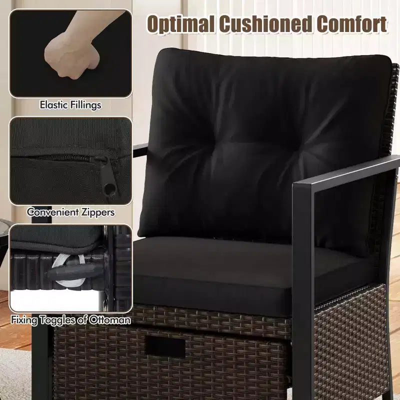 Ensemble de meubles d'extérieur Costway 5 pièces chaises et poufs en rotin avec table basse en verre blanc cassé/noir/bleu marine/gris