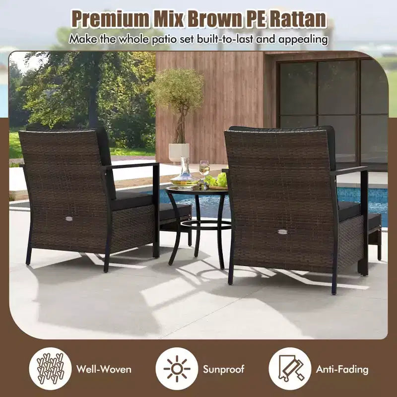 Ensemble de meubles d'extérieur Costway 5 pièces chaises et poufs en rotin avec table basse en verre blanc cassé/noir/bleu marine/gris