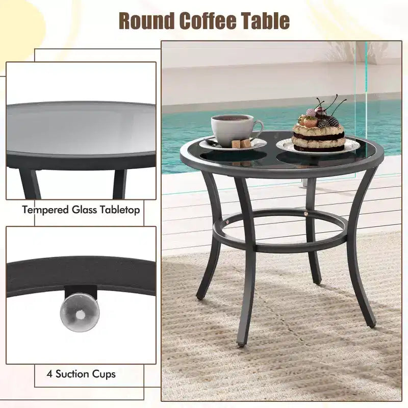 Ensemble de meubles d'extérieur Costway 5 pièces chaises et poufs en rotin avec table basse en verre blanc cassé/noir/bleu marine/gris