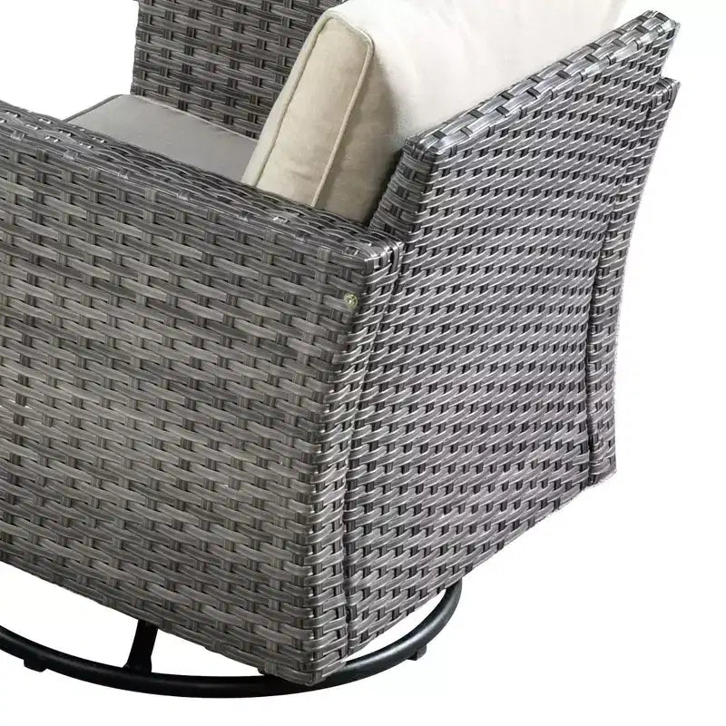 Ovios Venise Salon de jardin 11 pièces en osier avec brasero métallique, fauteuils pivotants et coussins
