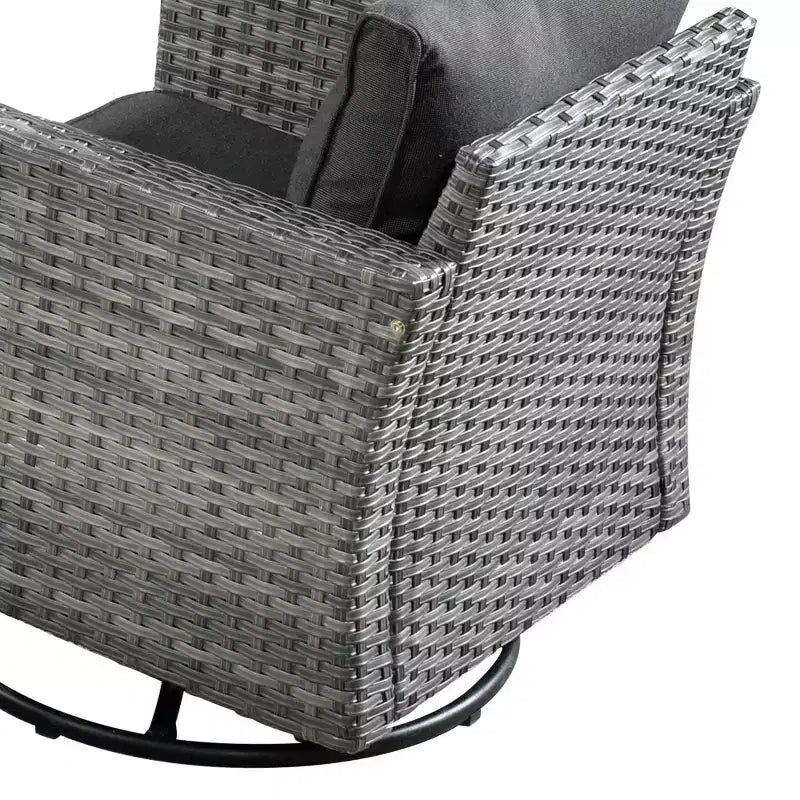 Ovios Venise Salon de jardin 11 pièces en osier avec brasero métallique, fauteuils pivotants et coussins