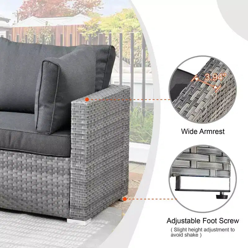 Ovios Venise Salon de jardin 11 pièces en osier avec brasero métallique, fauteuils pivotants et coussins