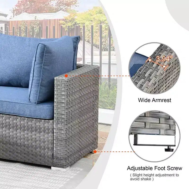 Ovios Venise Salon de jardin 11 pièces en osier avec brasero métallique, fauteuils pivotants et coussins